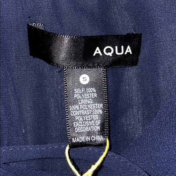 Aqua Navy Blue Embroidered Cold Shoulder Mini Dress | Sz S - Picture 6 of 14